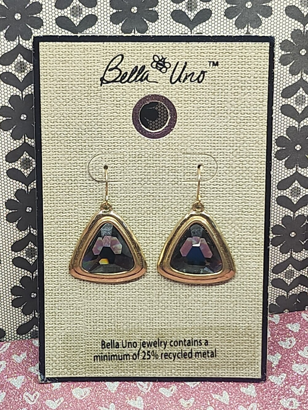 Bella Uno - Worn Goldtone Triangle Drop Dangle Earrings- New